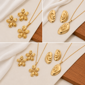 gold-tone spiral pendant necklace with matching earrings jewelry set