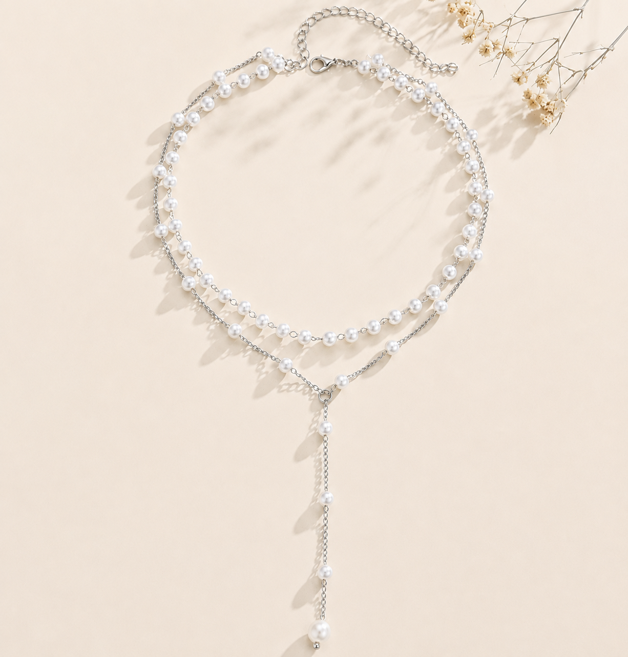 Second image of Double-Layer Silver-Tone Adjustable Choker Necklace