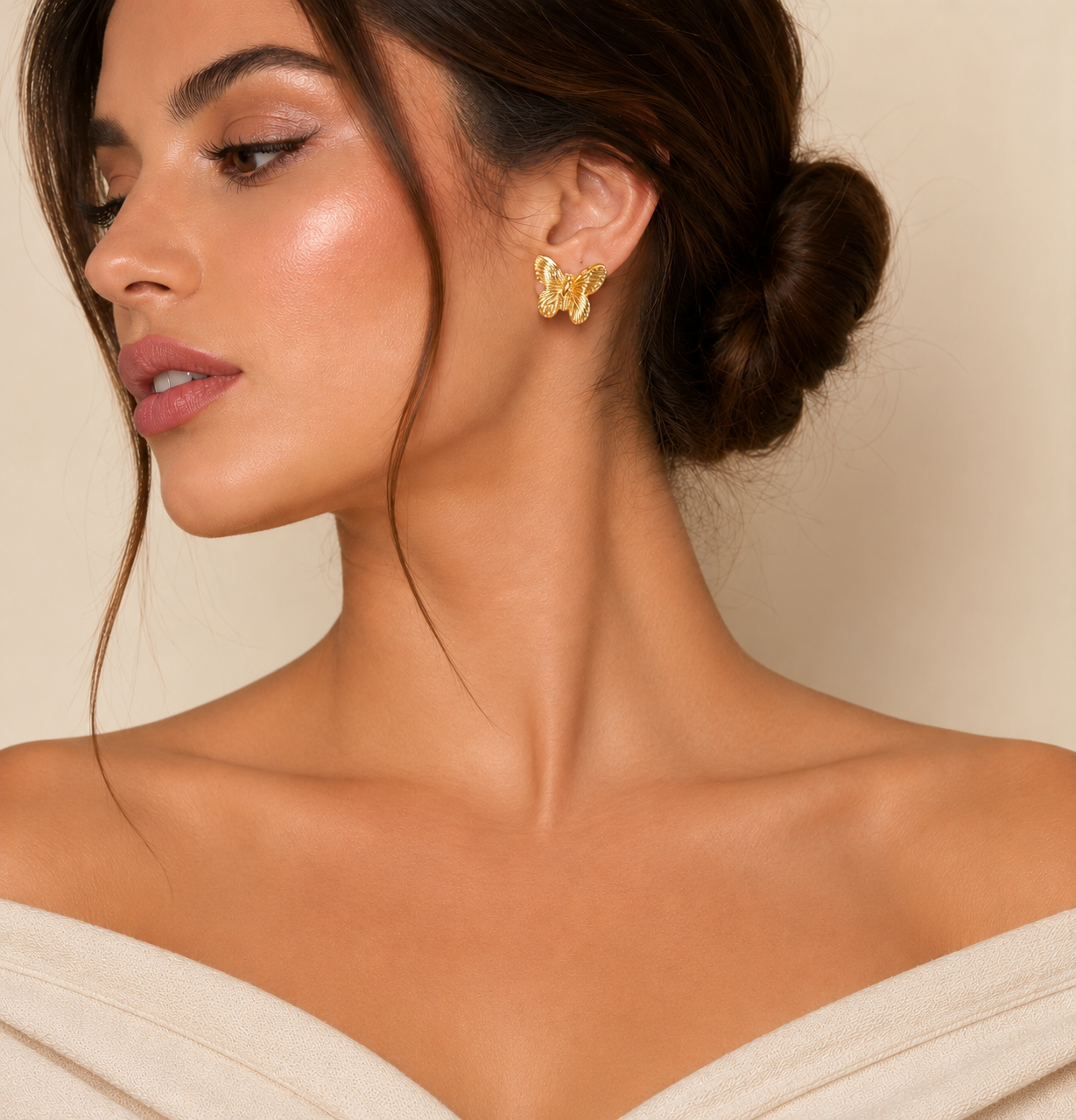 Gold Butterfly with Stainless Steel Earrings 18K Gold Plated