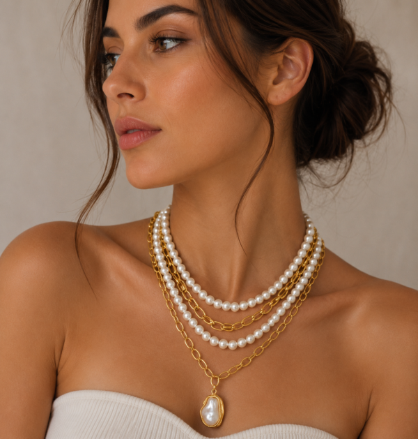 Luxury Layered Pearl & Gold Chain Necklace Set