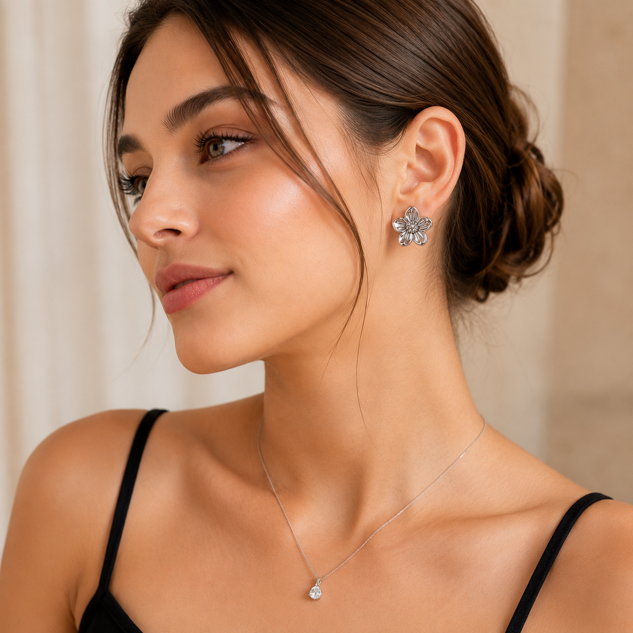Silver Blossom Flower Stud Earrings