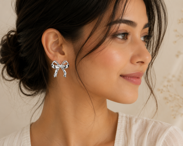 Silver Bow Stud Earrings