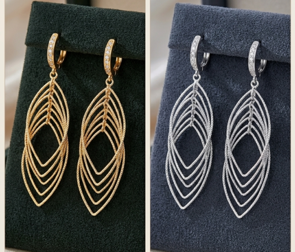 Elegant Multi-Layer Textured Leaf Drop Earrings