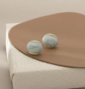 Elegant Beige, grey marble stud earrings with gold-tone border