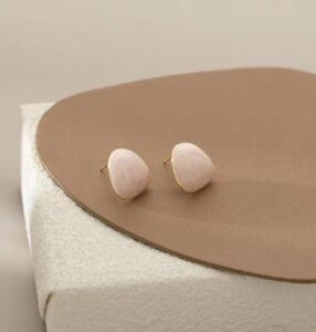 Elegant Beige, grey marble stud earrings with gold-tone border