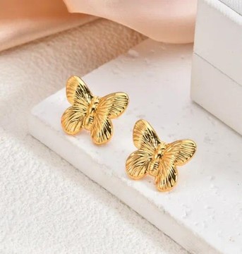 Second image of Gold Butterfly with Stainless Steel Earrings 18K Gold Plated
