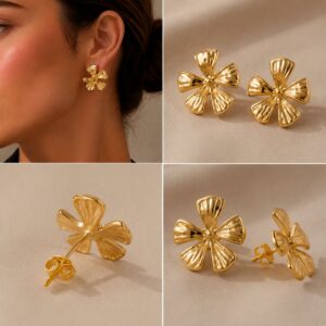 Bloom Gold Floral Stud Earrings for Women