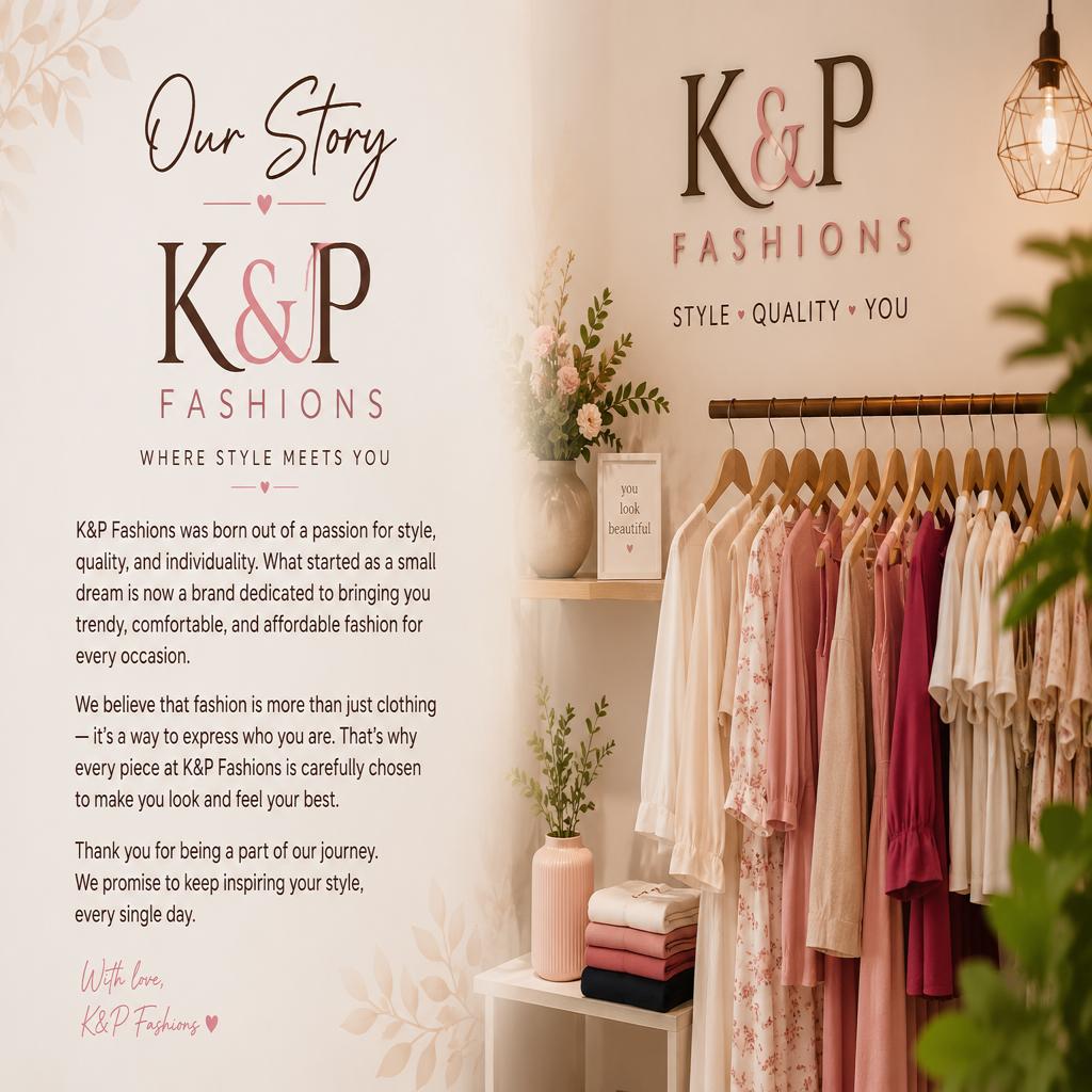 At K&P Fashions, we believe fashion is more than just clothing&mdash;it's a way to express your personality with confidence and style.