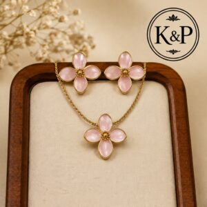 Black Floral Gold Pendant Necklace & Earrings Set for Women | K&P Fashions
