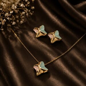 Gold-Plated Butterfly Pendant & Stud Earrings Set