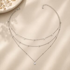 Silver-Tone Layered Crystal Necklace for Women