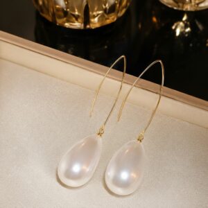 Elegant White Pearl Teardrop Threader Earrings