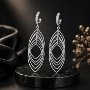 Elegant Silver Drop Leaf Earrings Gold-Plated | Elegant Statement Dangle Earrings
