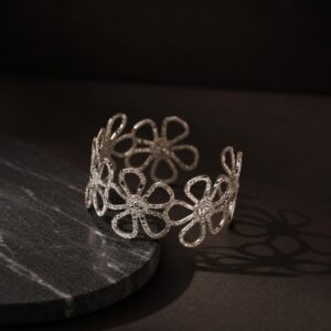 Gold-Plated Floral Open Cuff Bracelet for Women | Adjustable Designer Bracelet | K&P