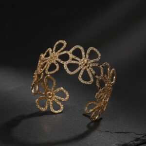 Gold-Plated Floral Open Cuff Bracelet for Women | Adjustable Designer Bracelet | K&P