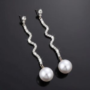 Elegant Pearl Drop Earrings for Women | Silver-Tone Crystal Earrings | K&P