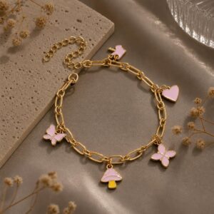 Kids Gold-Plated Charm Bracelet with Butterfly & Heart Charms | Adjustable Bracelet | K&P