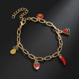 Kids Gold-Plated Fruit Charm Bracelet for Girls | Adjustable Enamel Bracelet | K&P