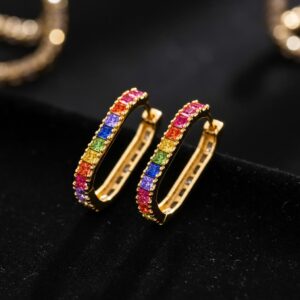 Rainbow Crystal Gold Hoop Earrings