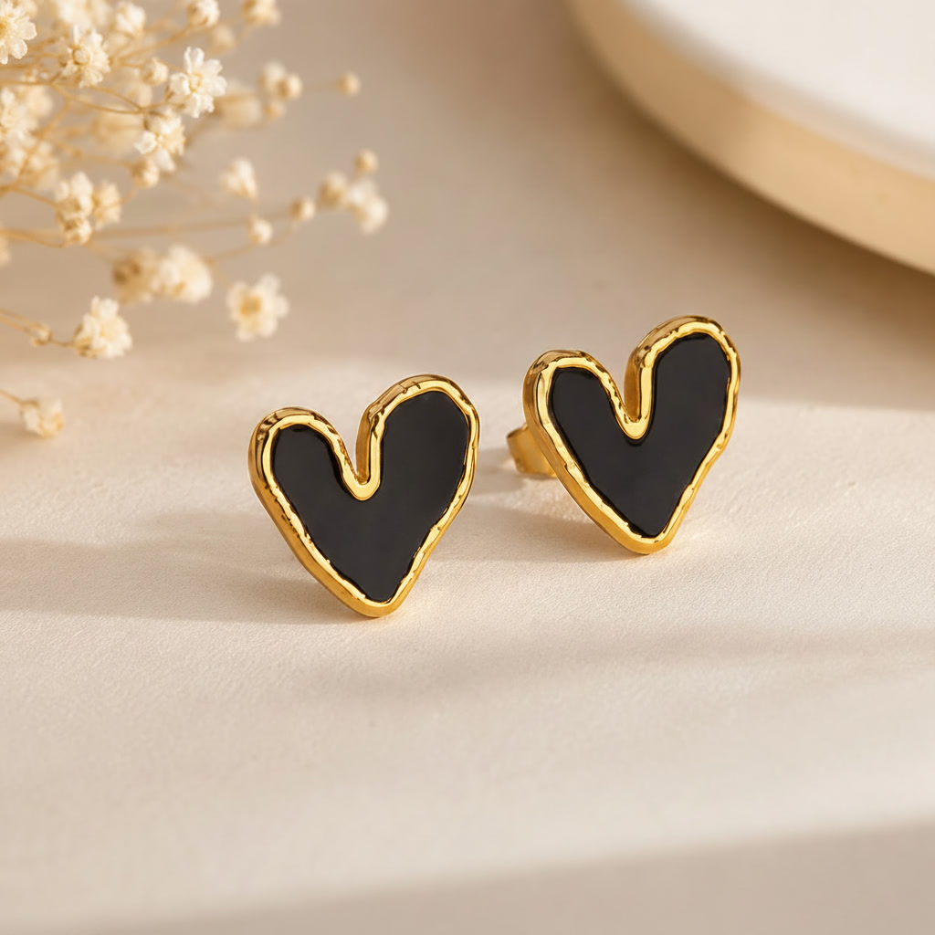 Black Heart Stud Earrings for Women
