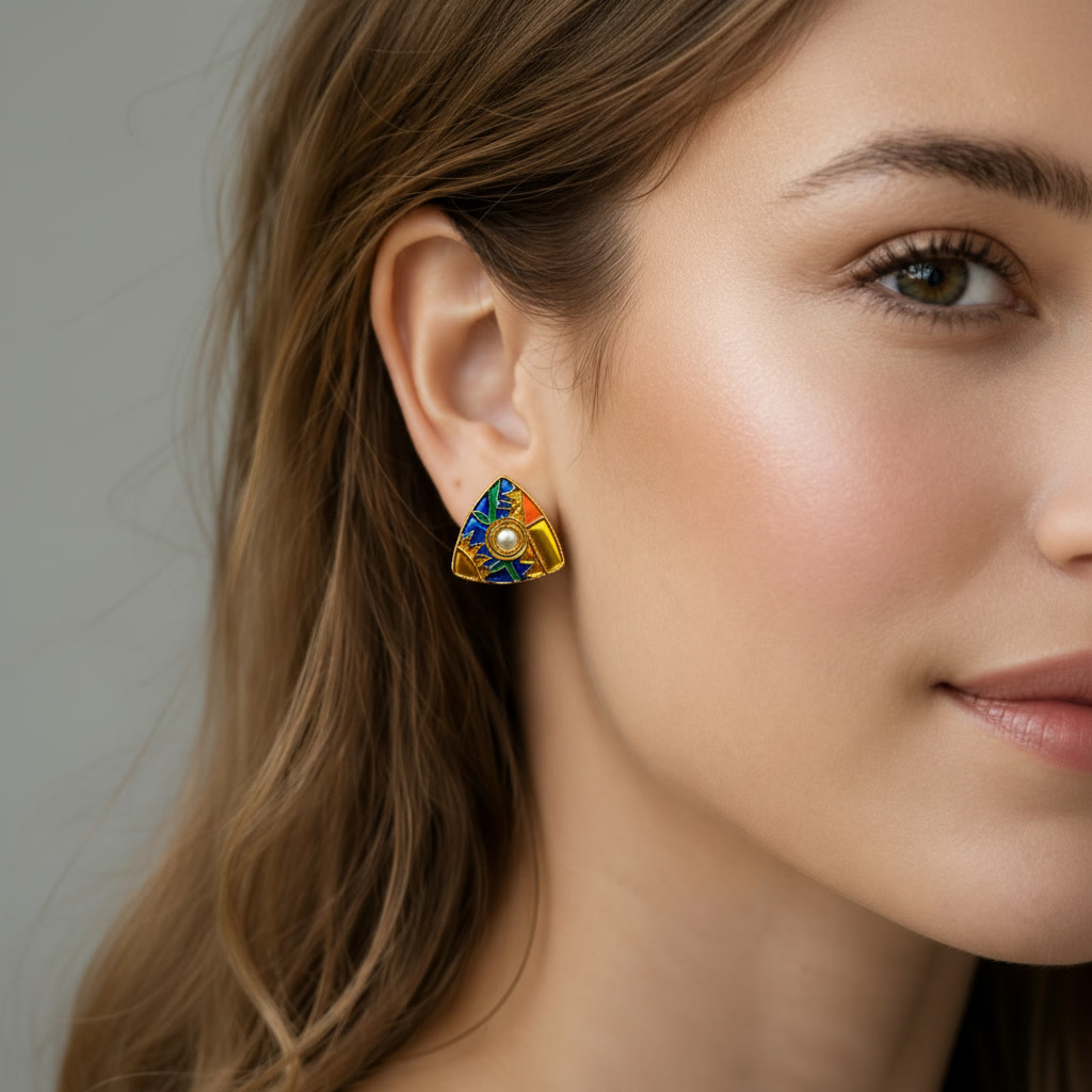 Multicolor Geometric Pearl Stud Earrings for Women