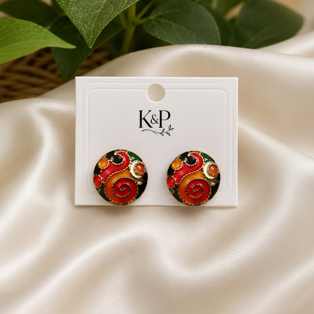 Multicolor Enamel Round Stud Earrings