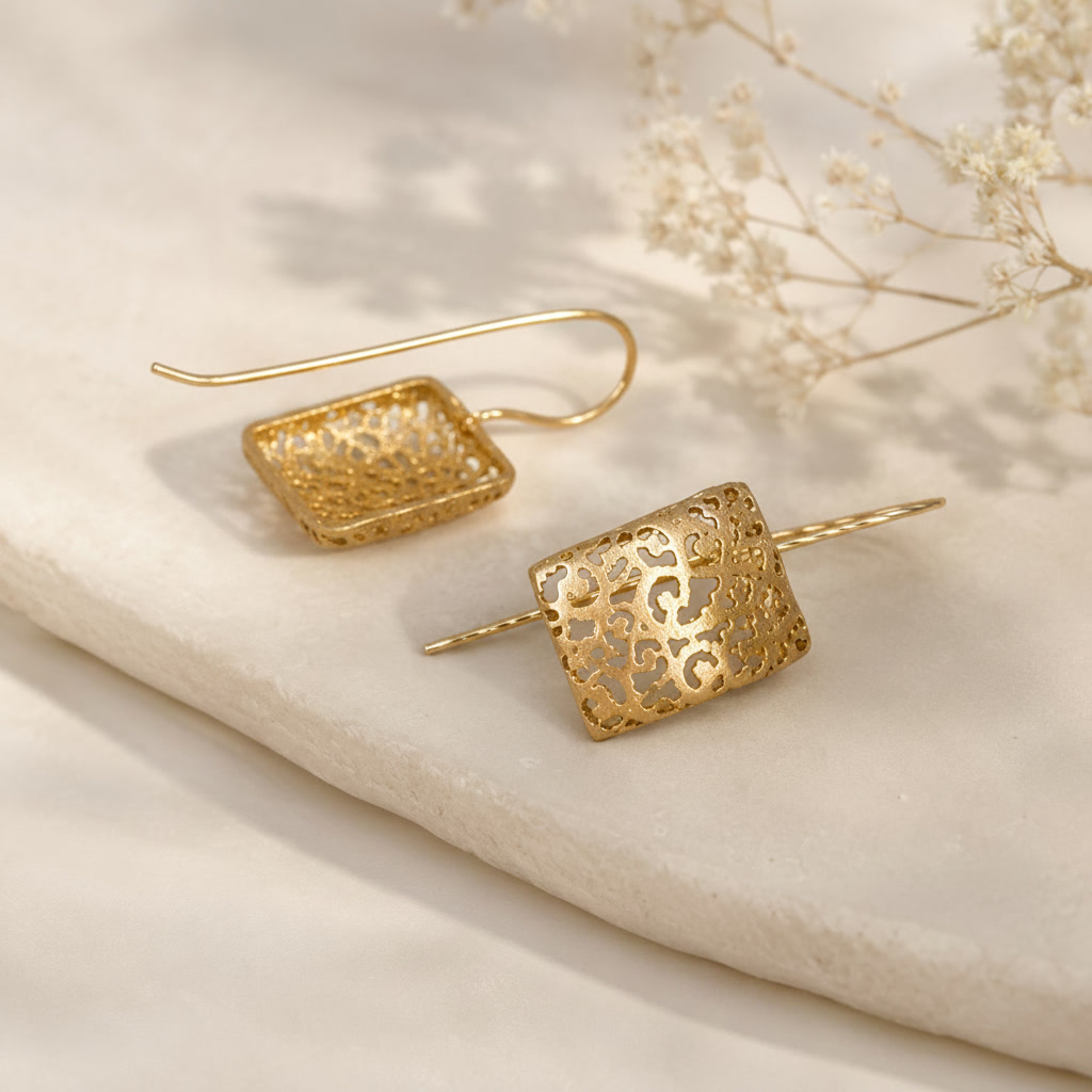 Second image of Gold-Tone Filigree Square Drop Earrings