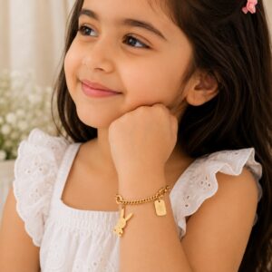 Shop adorable gold-tone clover charm bracelets for kids at K&P Fashion. Lightweight, adjustable,for birthdays, parties, festivals, and everyday wear.