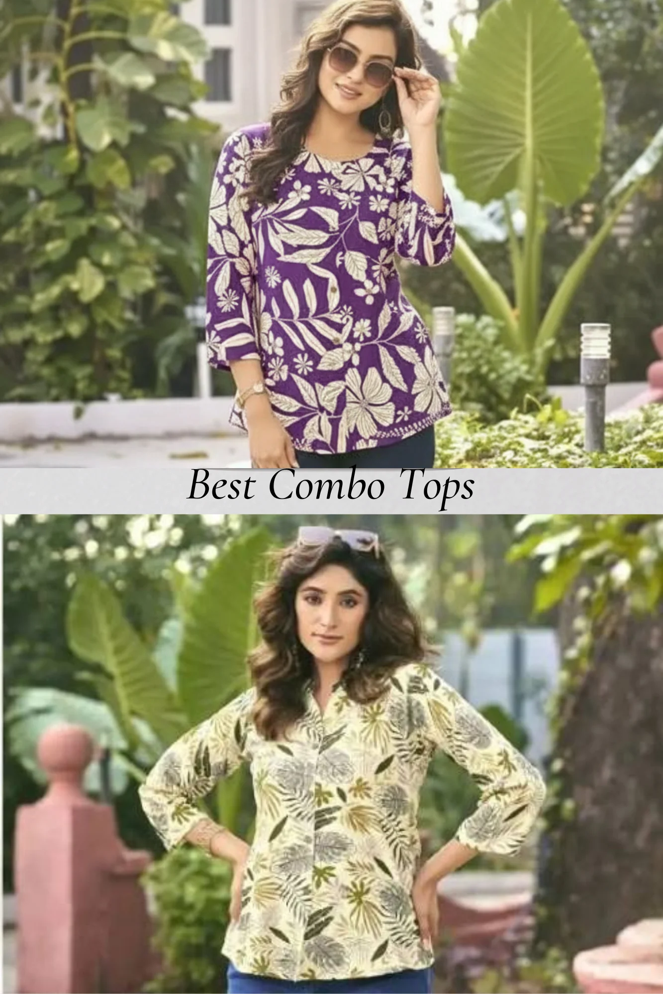 Second image of Cotton Tops Beige & Purple Combo Pack of 2