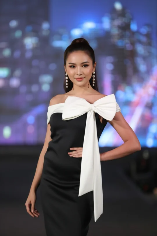 Asymmetrical Black And White Midi Dress