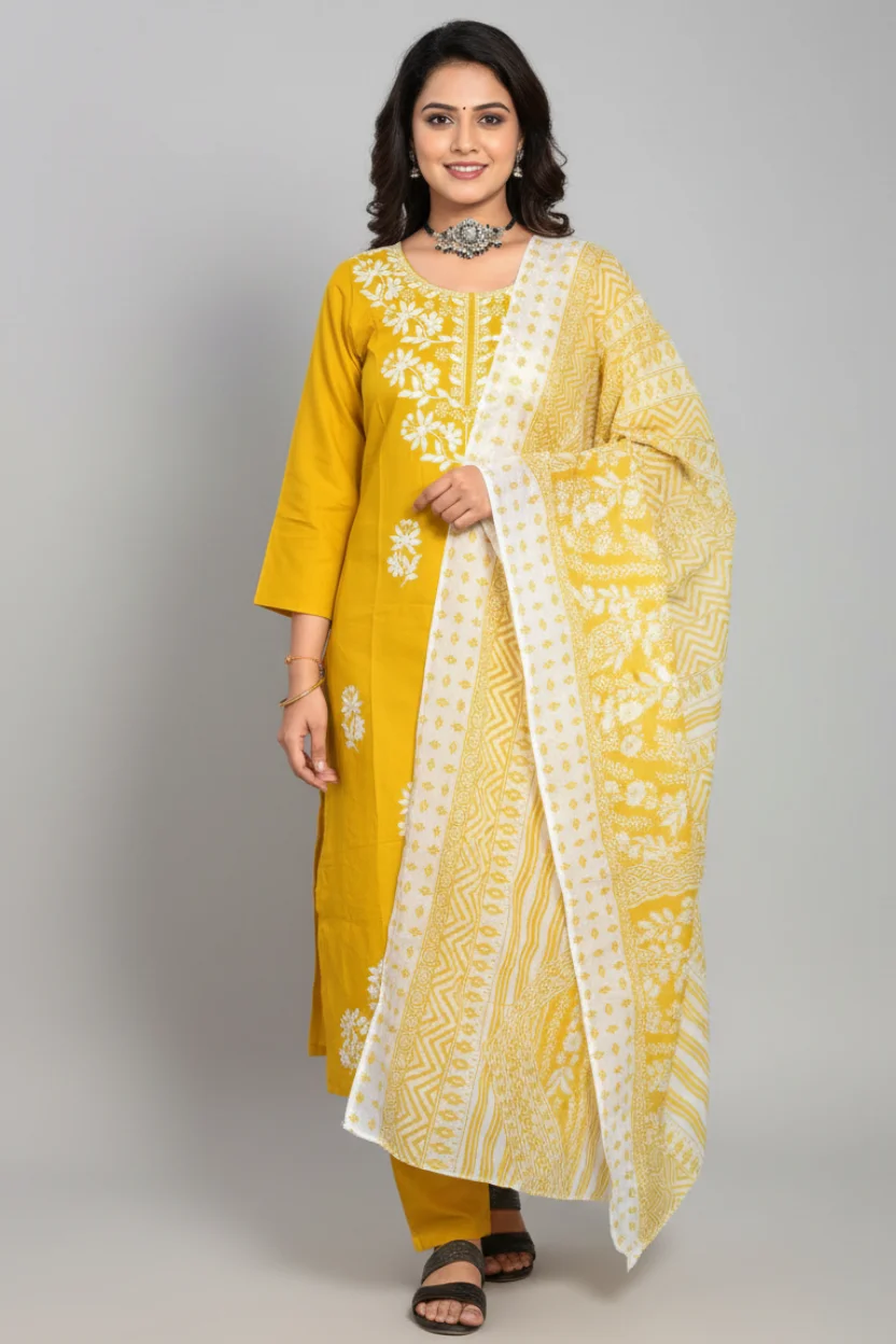 Second image of Elegant Rayon Suit Set Combo – Black & Mustard