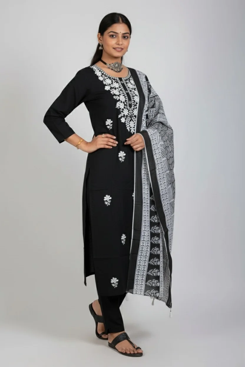 Second image of Elegant Ethnic Combo: Black & Rani Duo Set