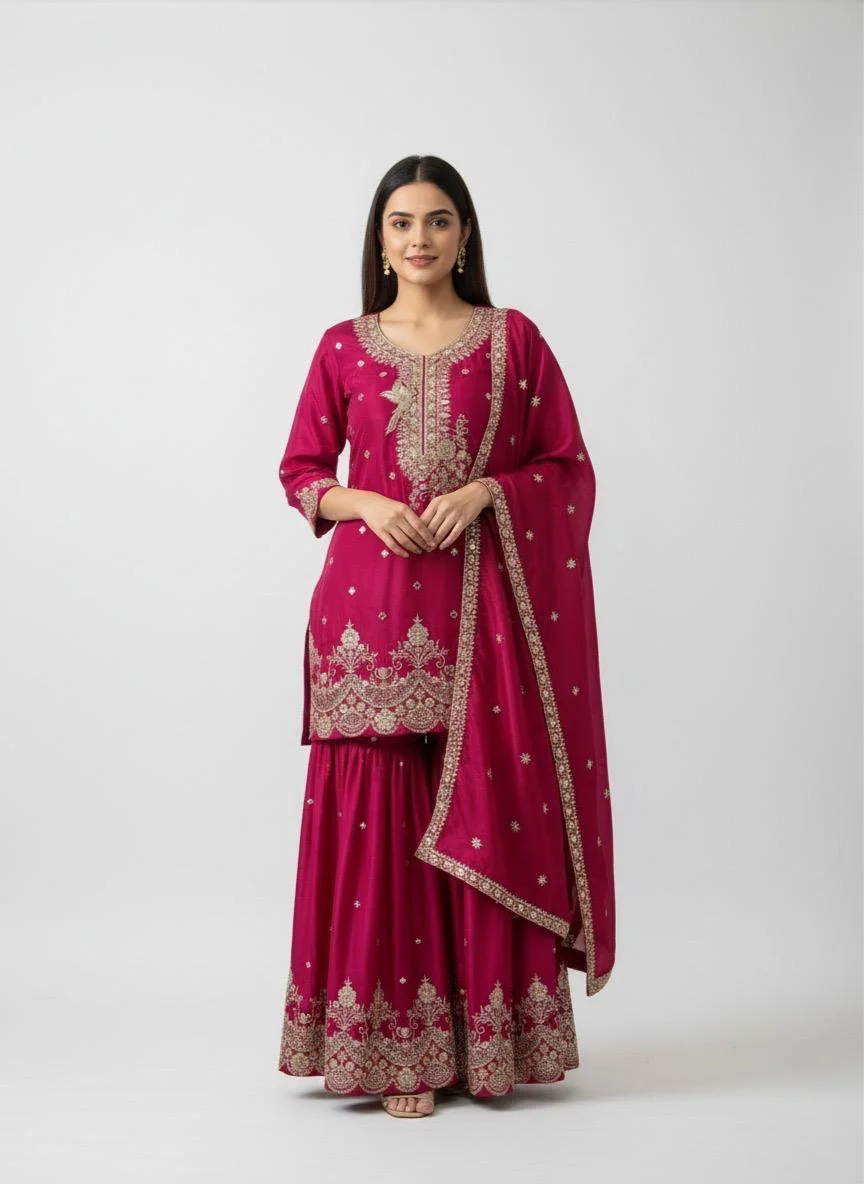 Second image of Pink Kurta Sharara Set with Dupatta