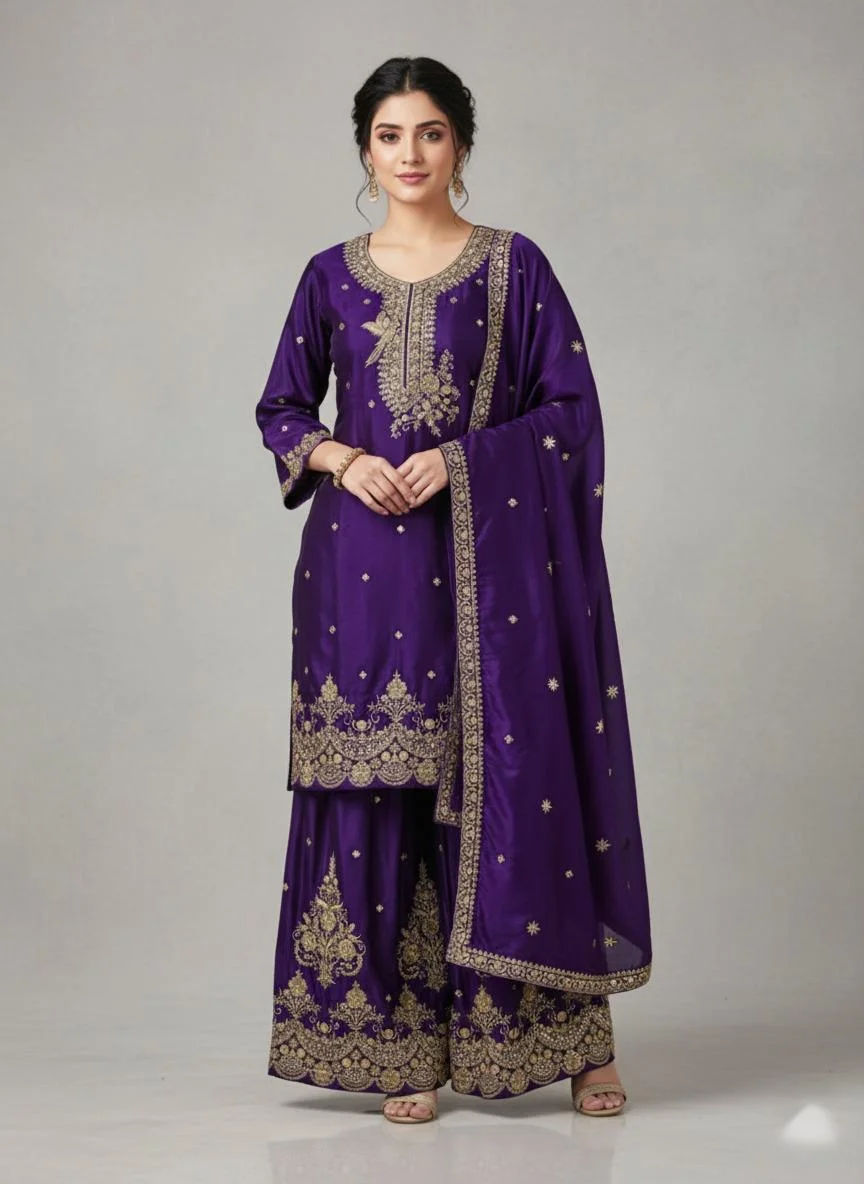 Second image of Jari work Kurta Sharara Set with Dupatta