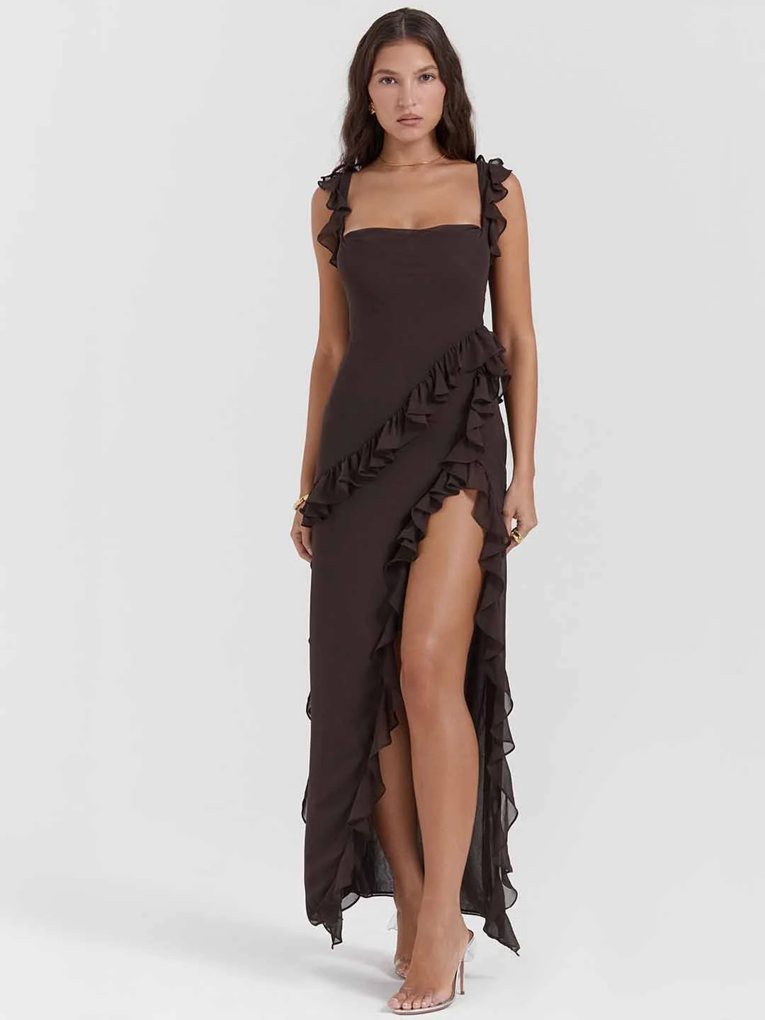 Second image of Brown Maxi Dress with Side Slits