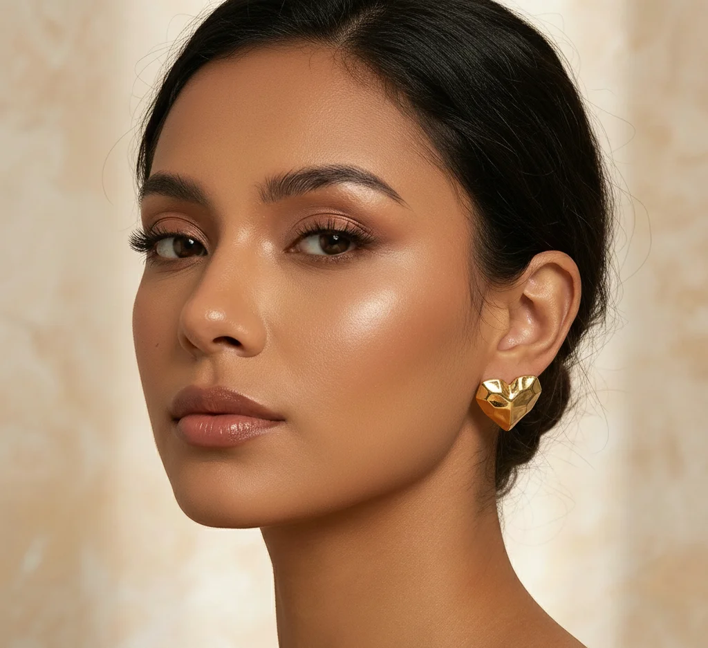 Heart Shaped Gold Stud Earrings