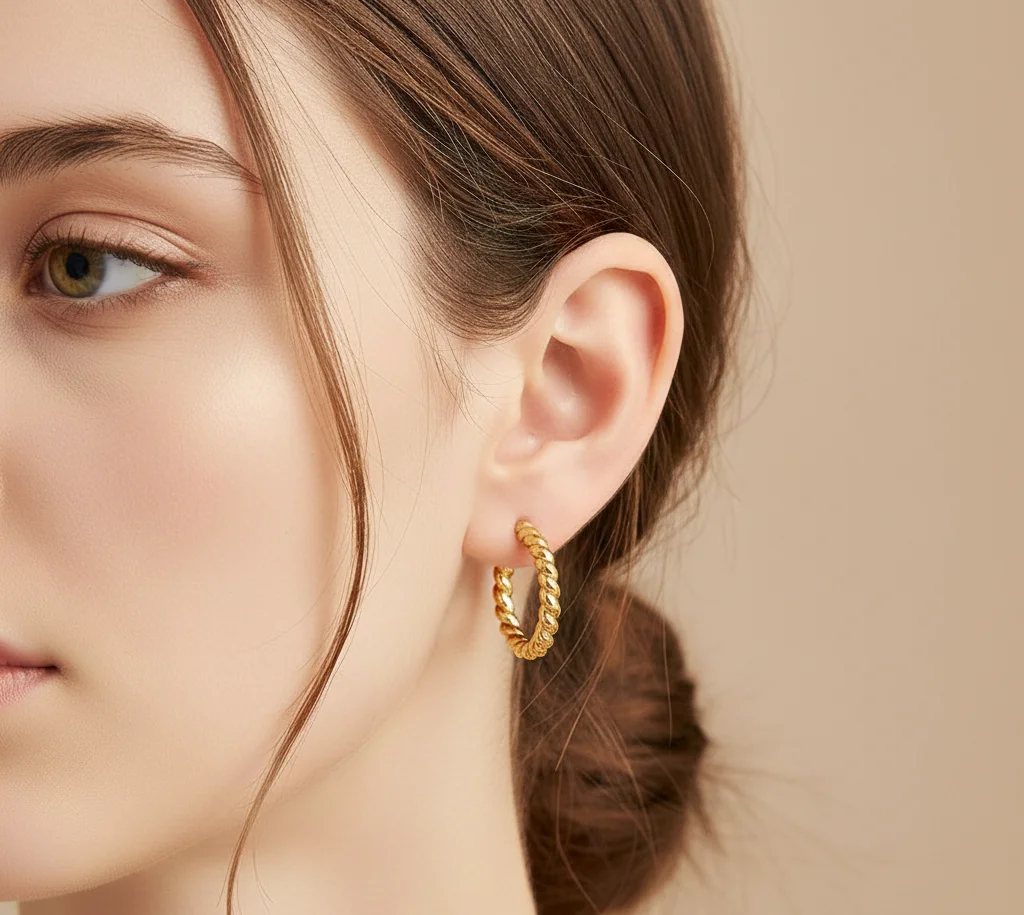 Second image of Gold Plated Irregular Hoop Earrings