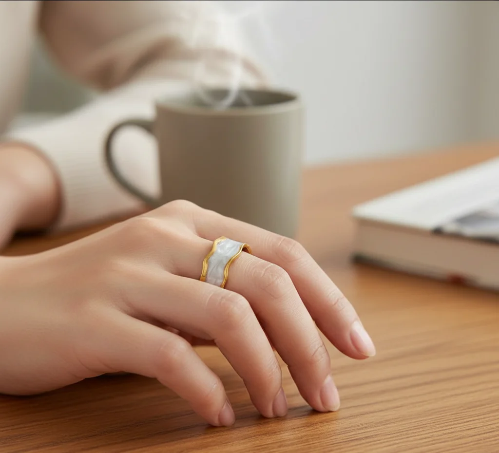 Second image of Stainless Steel Gold Plated Open Ring