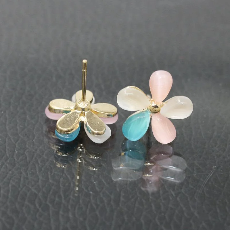 Second image of Floral Inlaid Artificial Gemstone Drop Earrings