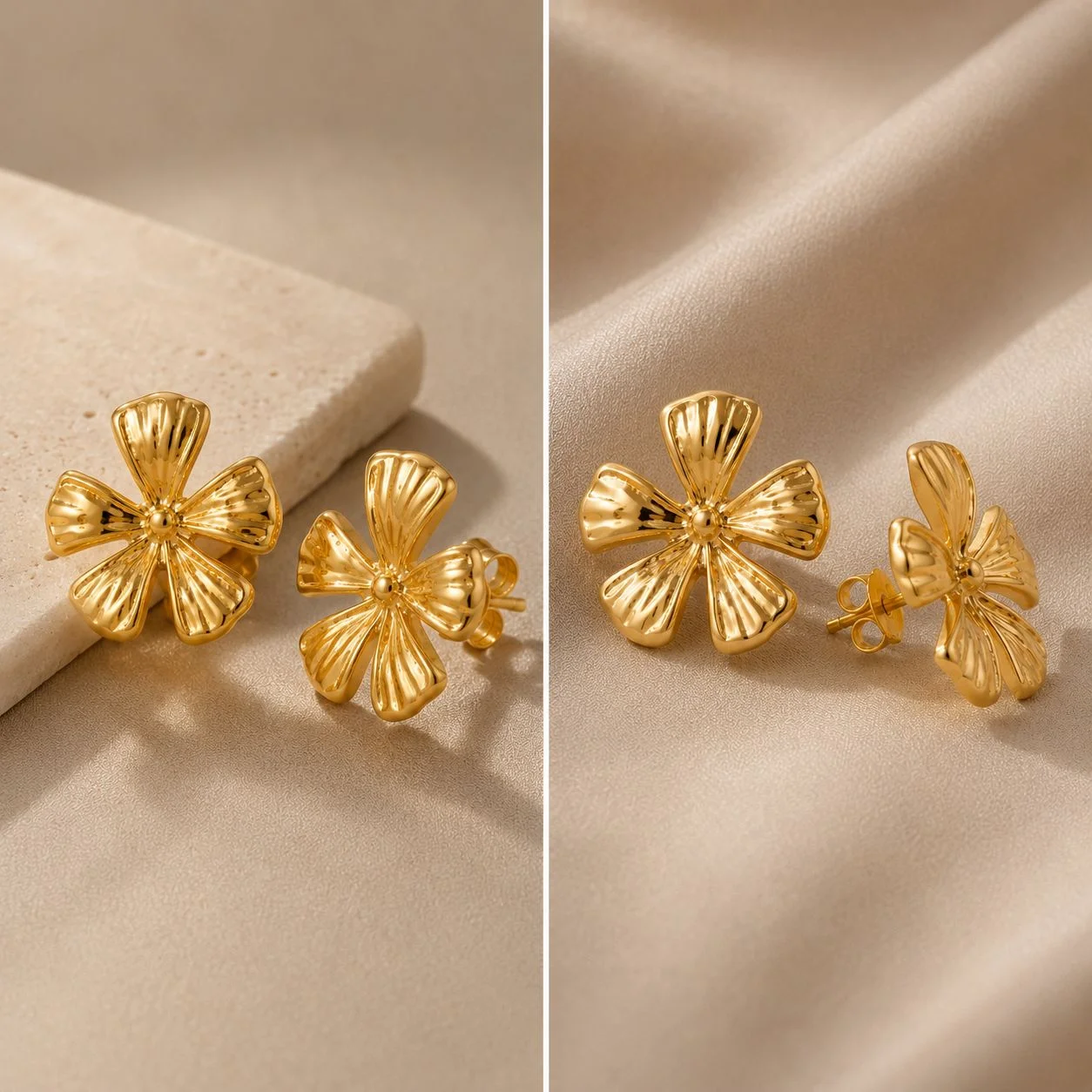 Bloom Gold Floral Stud Earrings for Women
