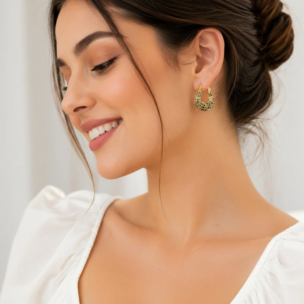 Second image of Gold-Tone Multicolor Crystal Hoop Earrings