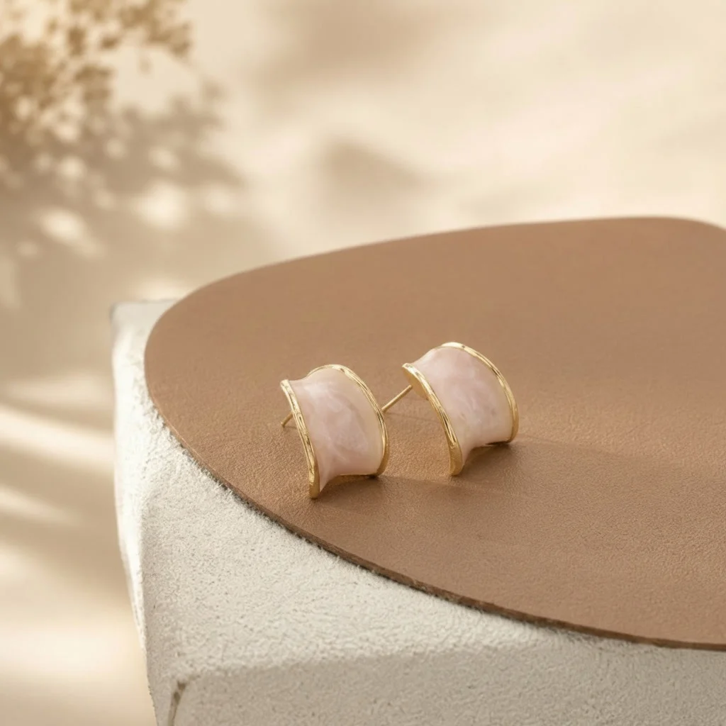 Second image of Elegant Pink Stone Gold-Plated Stud Earrings