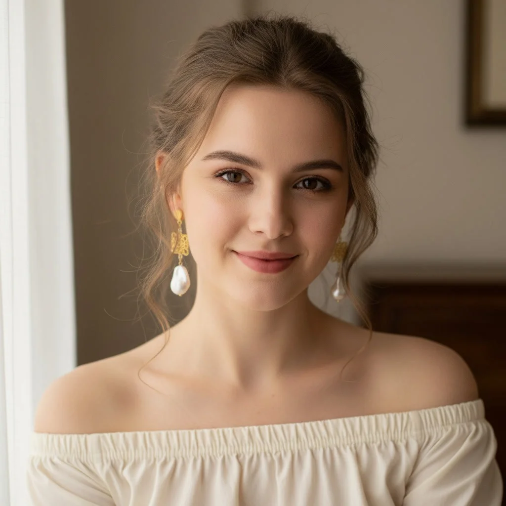 Second image of K&P Gold-Plated Baroque Pearl Drop Earrings