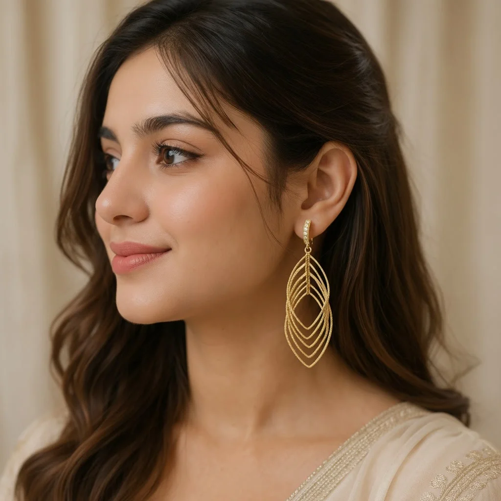 Second image of Elegant Gold-Plated Leaf Drop Earrings