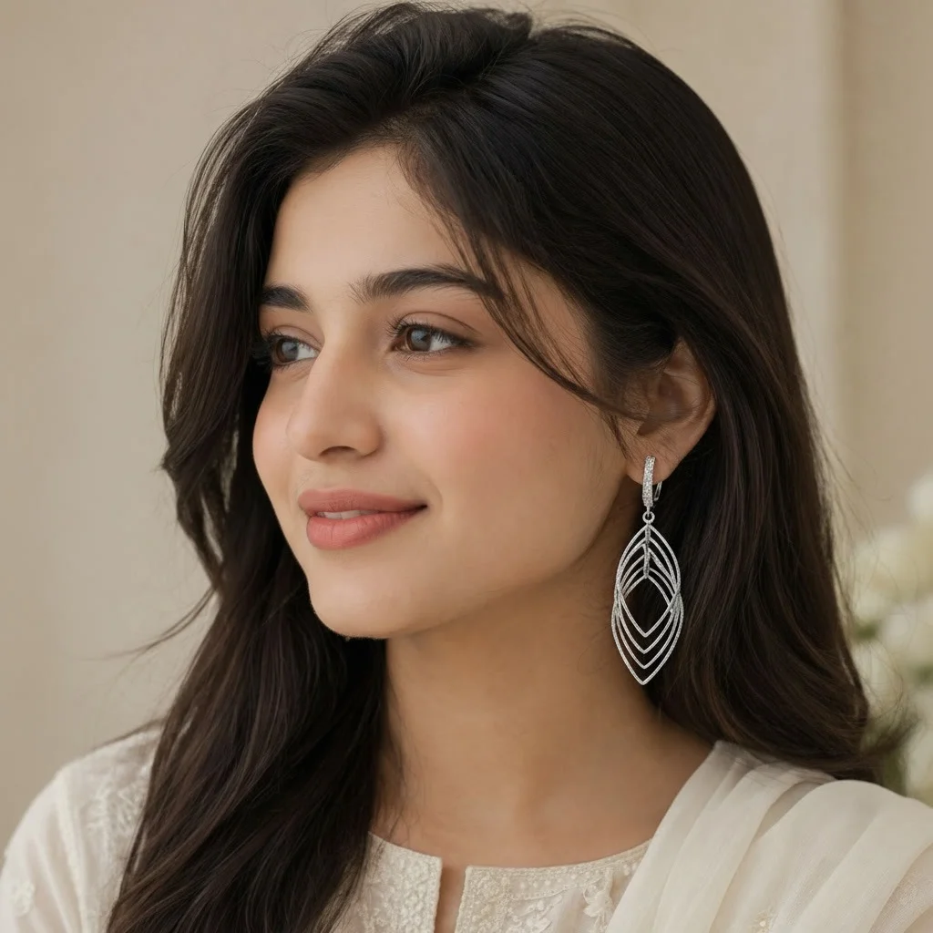 Second image of Elegant Silver Drop Leaf Earrings Gold-Plated