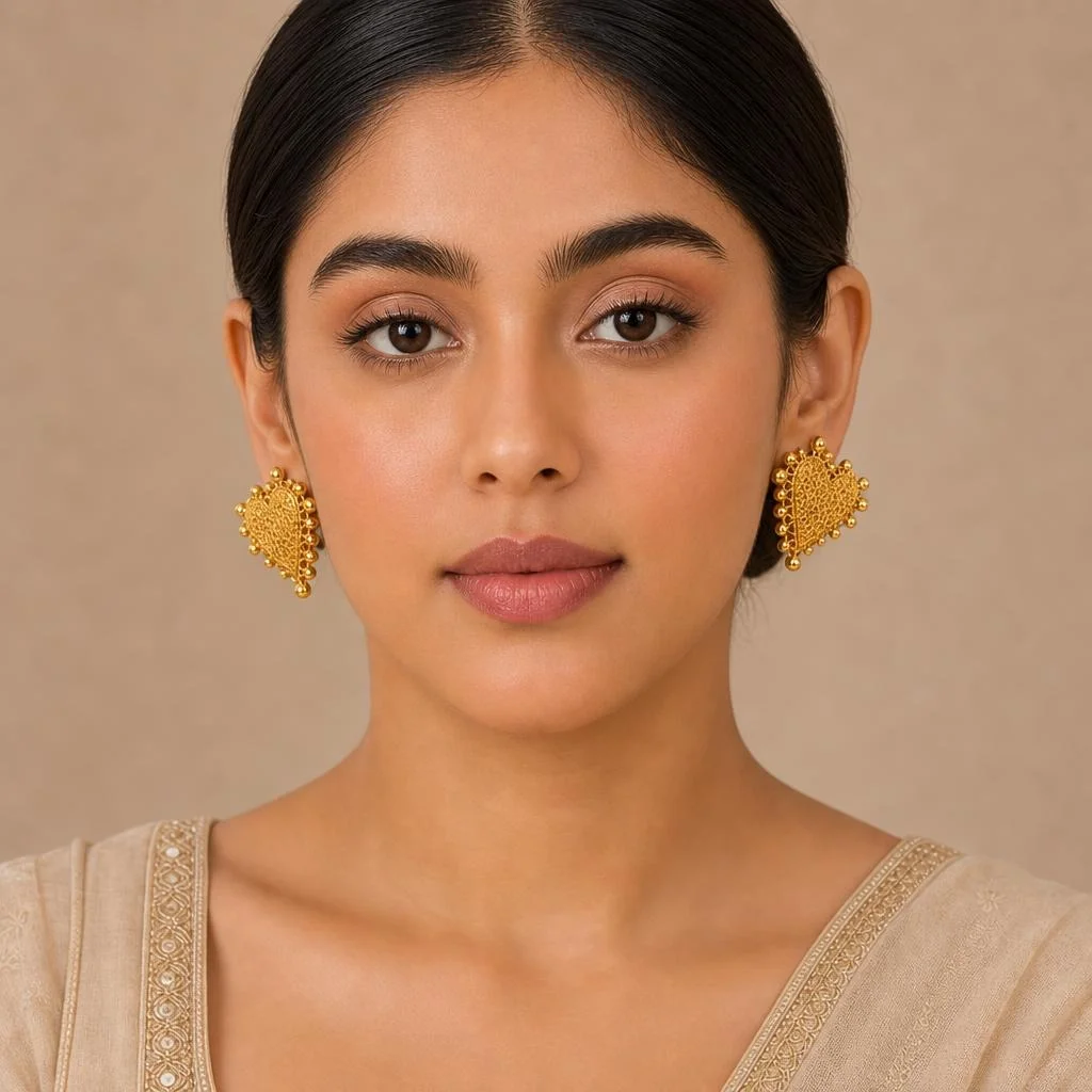 Second image of Golden Gold-Plated Heart Stud Earrings