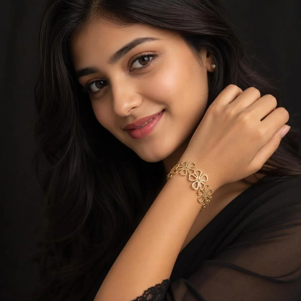 Second image of Golden Floral Gold-Plated Open Cuff Bracelet