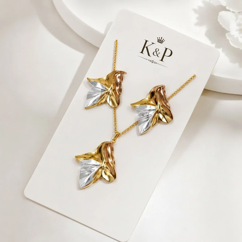 Crystal Leaf Pendant Necklace & Stud Earrings Set