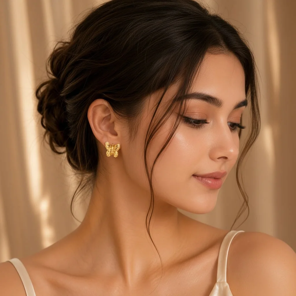 Second image of Golden Gold-Plated Butterfly Stud Earrings