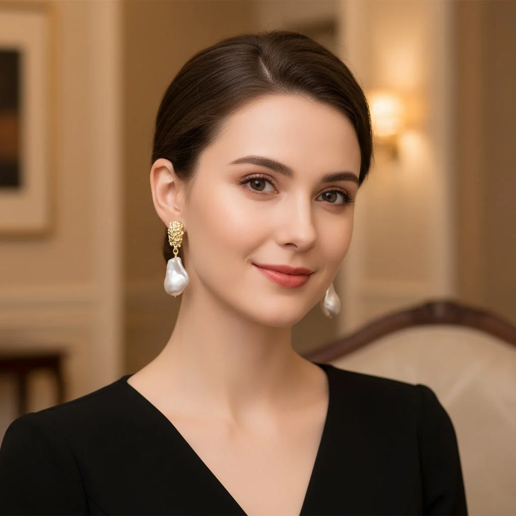 Second image of K&P Baroque Pearl Drop Earrings,